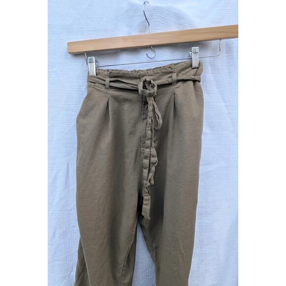 Billabong Sand Stand Army Olive Green Belted Paperbag Waist Pants Size Medium - Picture 5 of 8